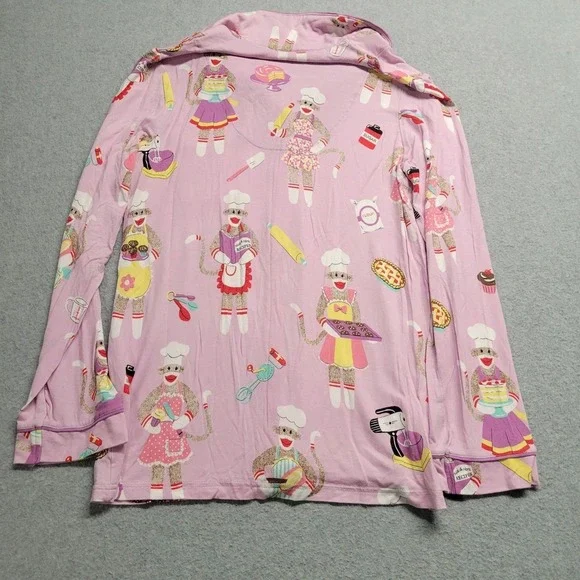 Nick & Nora 2-piece PJ Coat Set Baking Monkey Monkies Size X-Small Pink - Picture 10 of 16